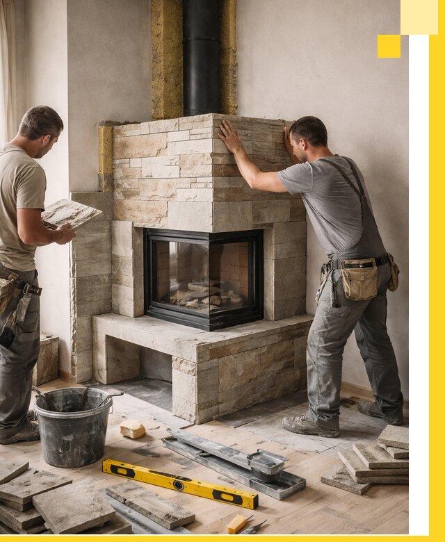 Угловые камины под ключ проект, монтаж и отделка в Тамбове