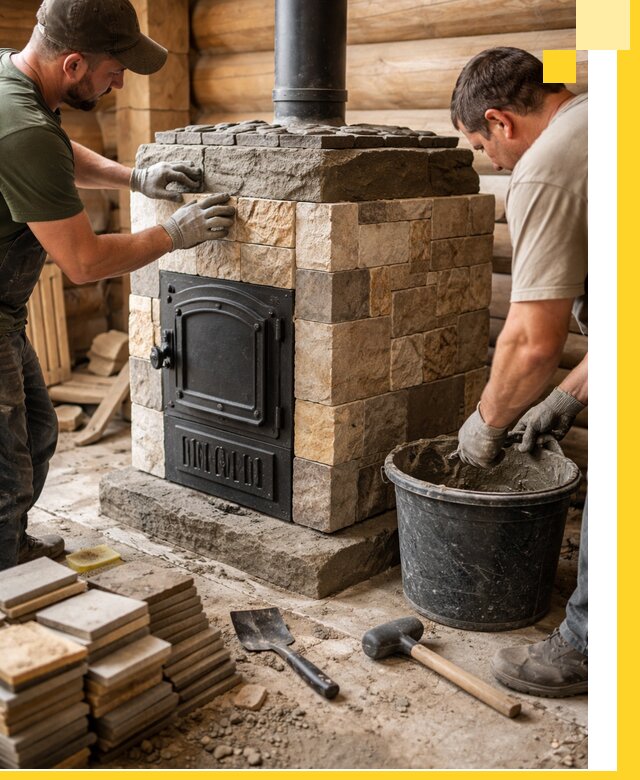 Облицовка банной печи под ключ в Тамбове: камень и плитка