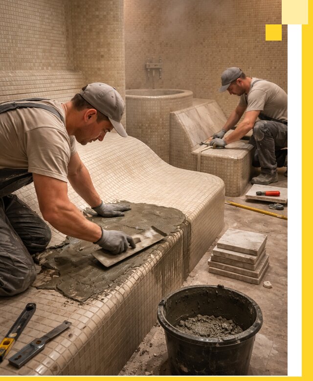 Лежаки для хамама под ключ в Тамбове, проект и монтаж