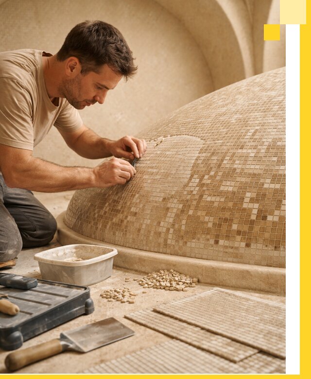 Профессиональная укладка мозаики для хамама под ключ в Тамбове